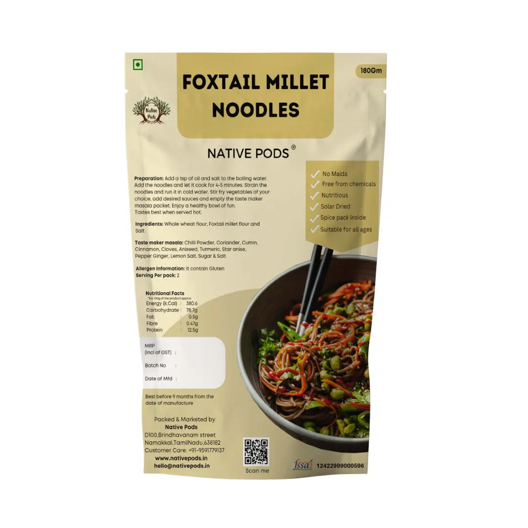 Native Pods Foxtail Millet Noodles | Not Fried, No MSG |No Maida | Pack of 1- 180g