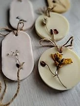 Handcrafted Wax Tablets with Dried Flowers, Decorative Scented Ornaments with Jute String, Pink and Cream Pack of 2
