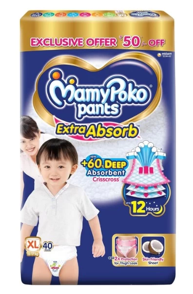 MamyPoko Extra Absorb Diaper Pants For Babies Extra-Large(XL), 40 Count, 12-17 kg