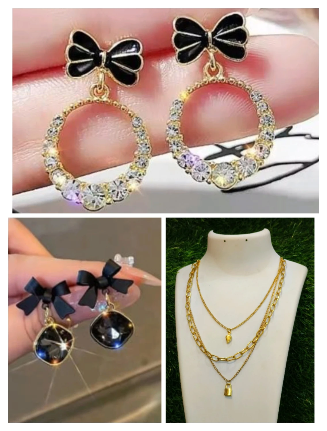 Earings with three layered chain combo offer
