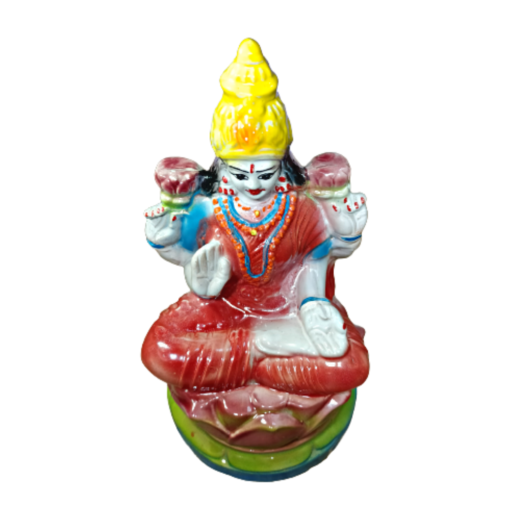 Balaji TRADINGS-Laxmi Devi on Lotus | Goddess Laxmi Idol Perfrect for Home Decor, Office Decor and Pooja Room | Handmade Ceramic Laxmi Statue for Showpiece Gift ( Red) (23.5 cm)