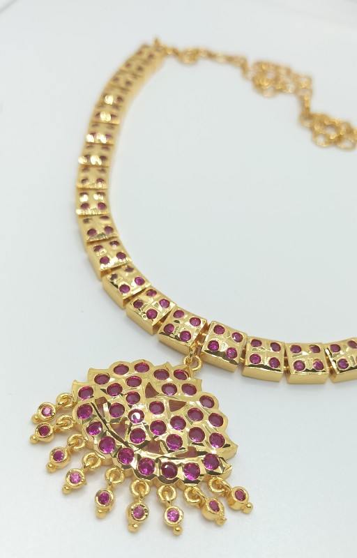 Five Metal Iympon Panjalogam Pink Ruby Stones Necklace & Princess Grand Looking
