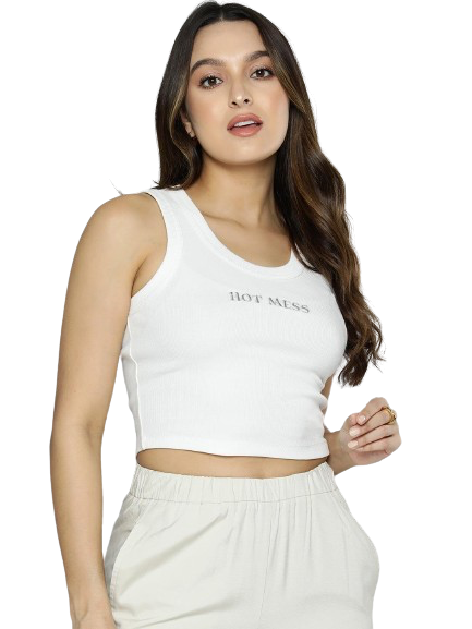 Women White Ribbed Top