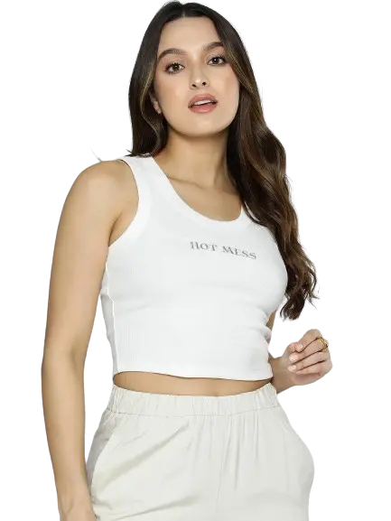 Women White Ribbed Top