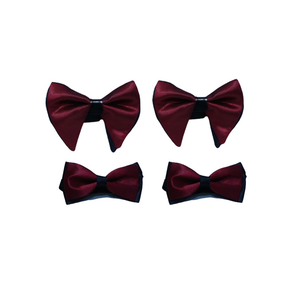Men’s Pre-Tied Microfiber Butterfly Bow Tie Set Maroon – Double Bow tie set for Men (pack of  4)