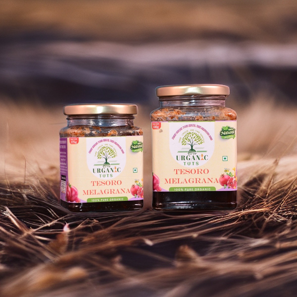 Tesoro Melagrana 100% Pure Organic (275g) - URGANIC TUTS - Pomegranate Rose Mixed Honey