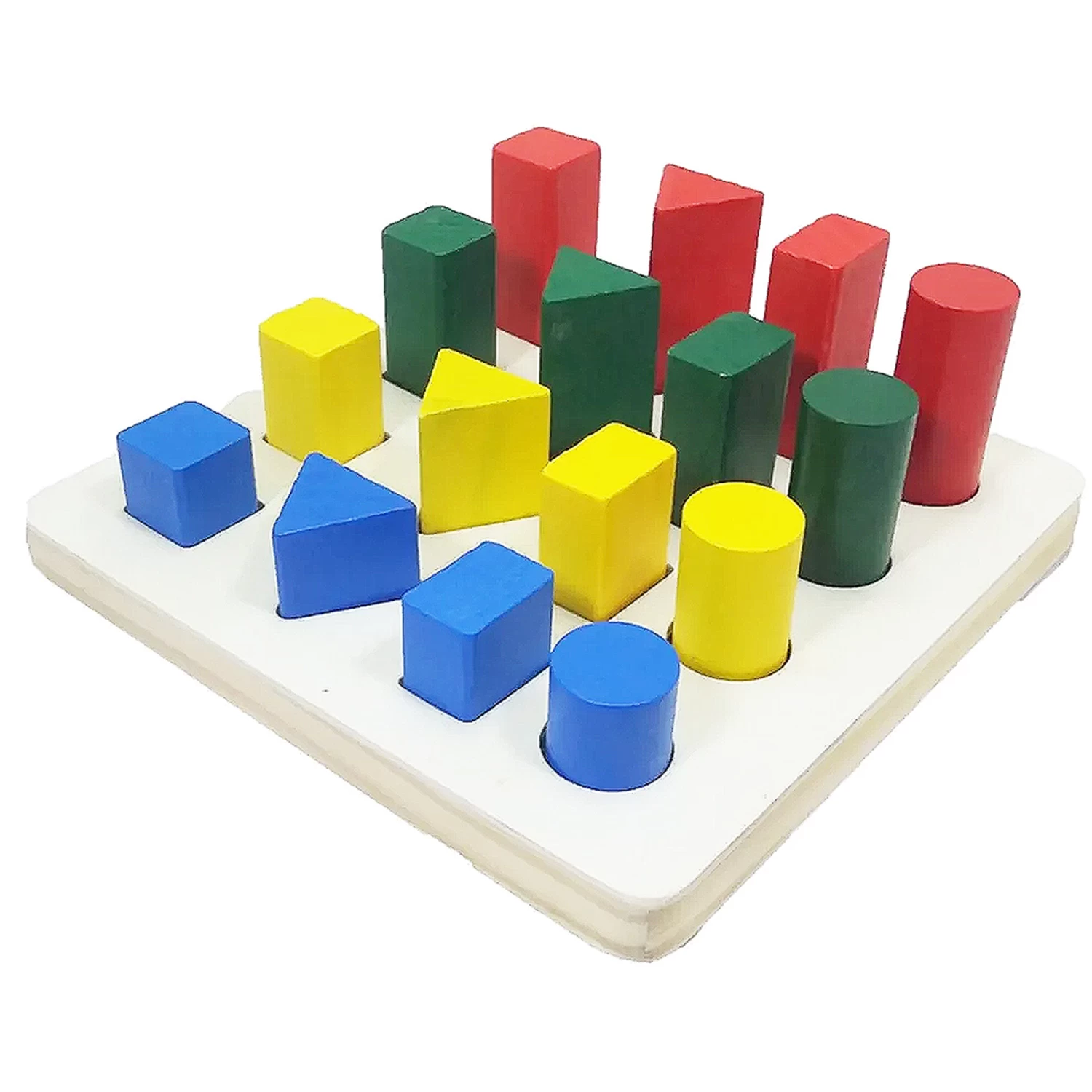 Shape Sequence Block -(20 Pcs) Multicolor Geometry Building Blocks | Multi Shape Peg Board Toys |Stacking &Sorting | Wooden Peg Board Block Toys