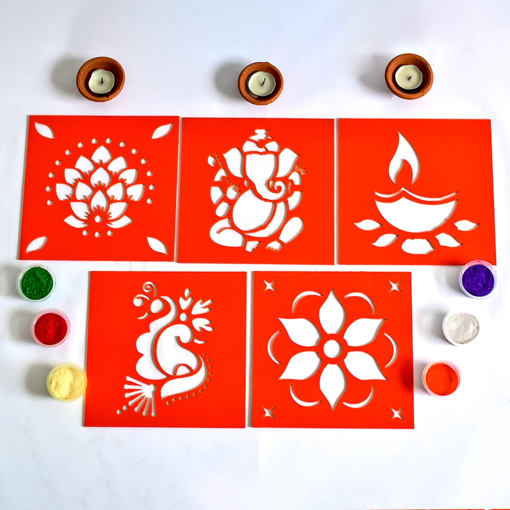 ilearnngrow Diwali DIY Rangoli Kit- set of 5 Stencil