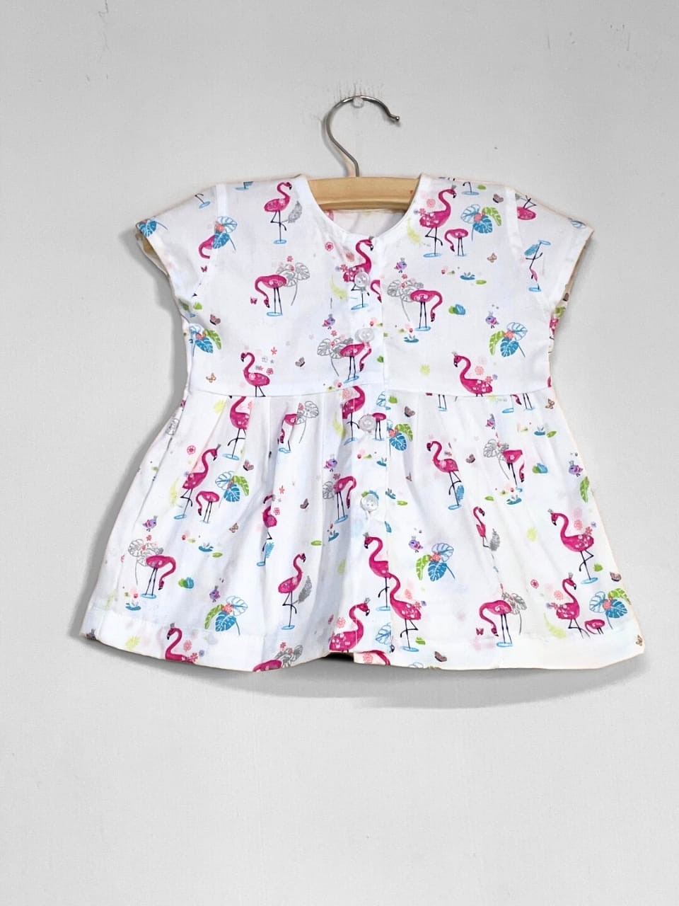 Flamingo Birds Printed Cute A-line Frock for Kids