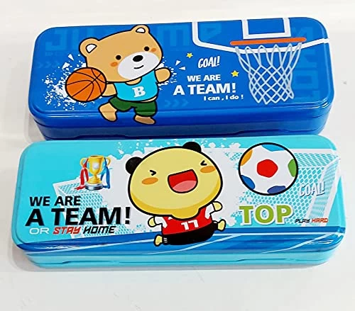 Metal Pencil Box, Pencil Case Double Compartment for Kids Stationery Compass Box, Stationery Gift for School Kids Compass, Pencil Box, Birthday Return Gift for Kids