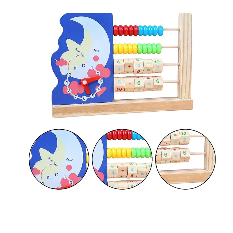 Abacus for Kids Math - Wooden Cartoon Animal Clock Abacus with Multi-Color Calculation Beads | Multifunctional Math Teaching Tool for Kindergarten Homeschool