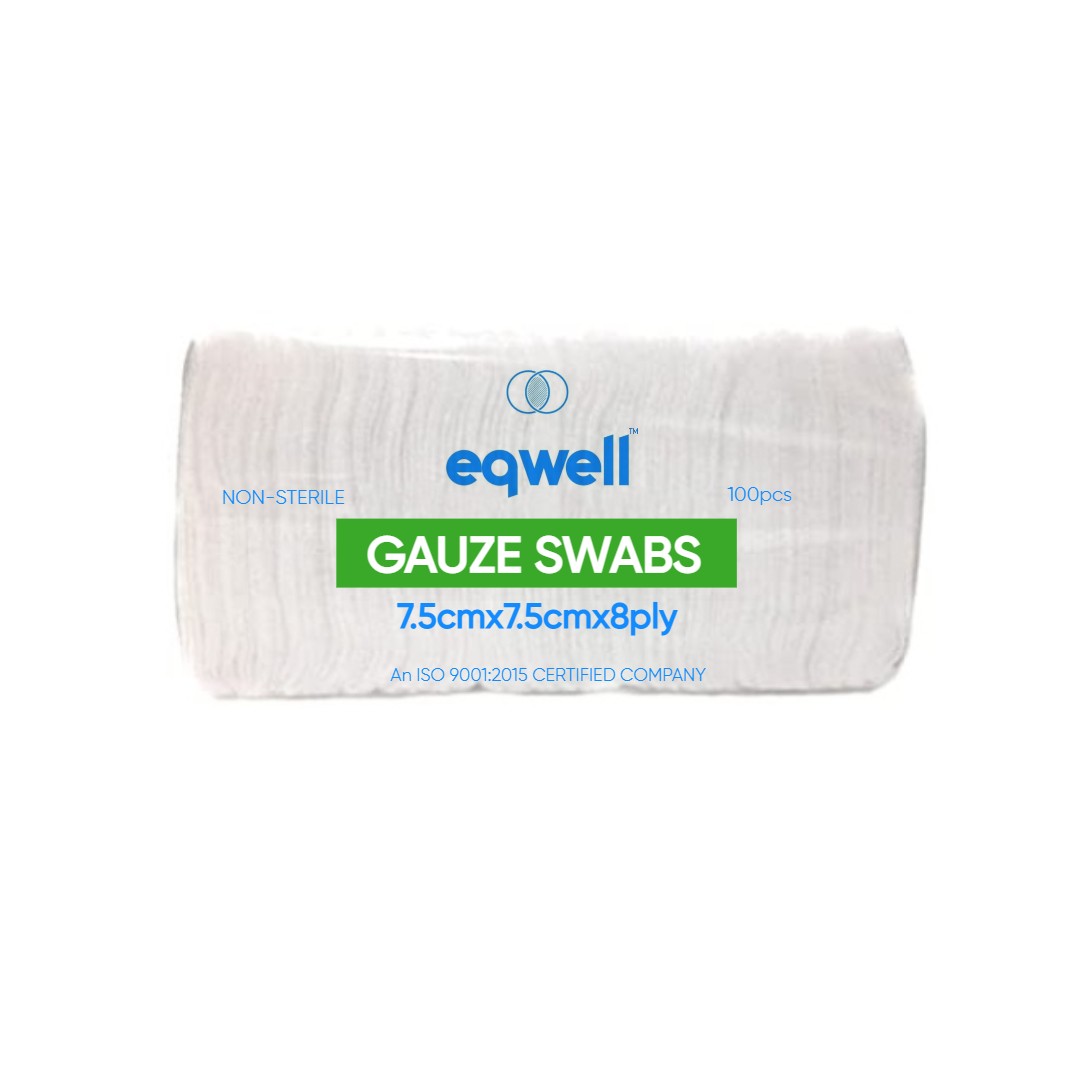eqwell  7.5cmx7.5cmx8ply -100pcs/pack Non-Sterile absorbent gauze swabs - Pack of 1