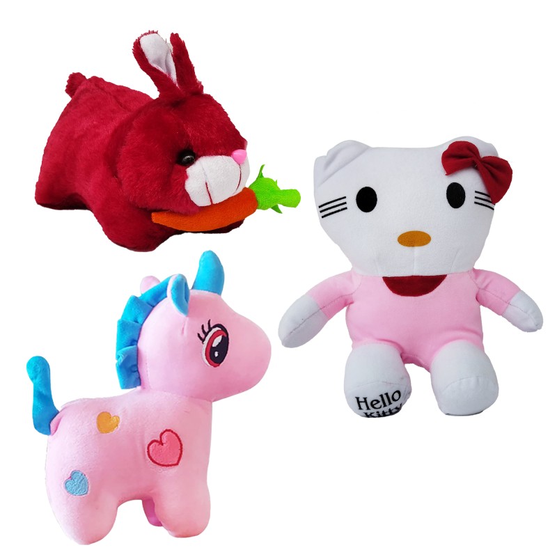 Pack of 3, Combo Toys  – Kitty (26 cm) , Rabbit (23 cm), Unicorn (15 cm) – (Super cute dolls)