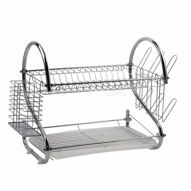 Two Layer Dish Drying Rack With Drain Board Dish Rack With Utensil Holder