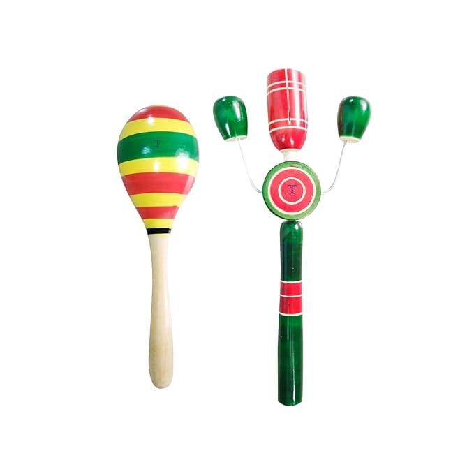 Nimalan's Toys Colourful Wooden Baby Rattle Toy - Hand Crafted Rattle Set for Kids - Musical Toy for Newly Born (Pack of 2) TIK TIK Big, Egg Rattle