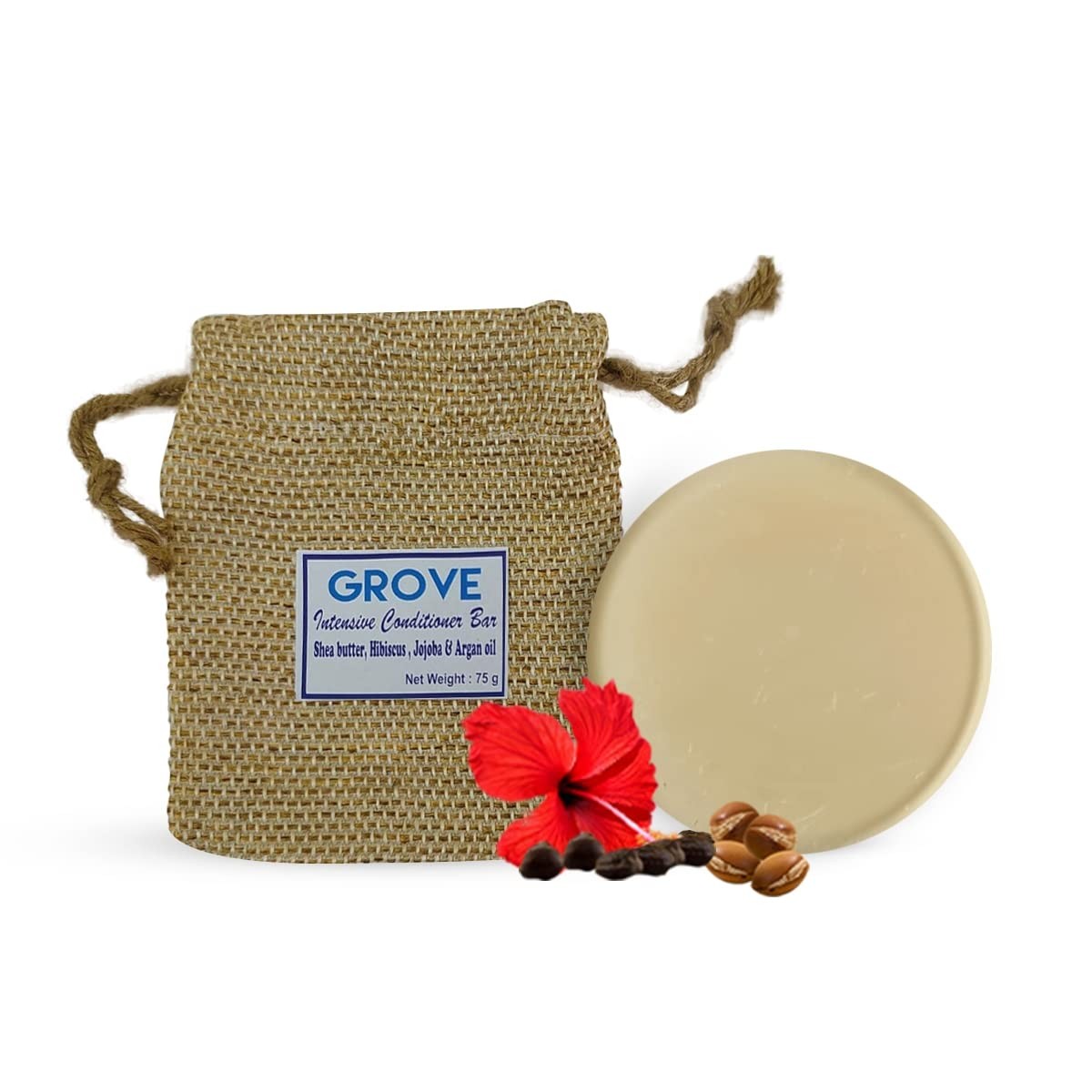 Grove Intensive Solid Conditioner Bar| Hibiscus Oil, Argan Oil, Jojoba Oil & Shea Butter- 65g