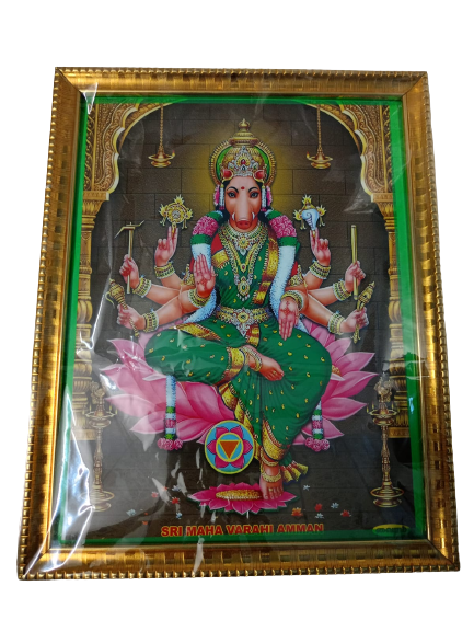 simsnura Goddess Sri Varahi Amman Devi Wooden Photo Frame (Big 12 X 10Inch, Wall Mount) வாராகி அம்மன் | varahi photo | Varahi Amman Devi Religious Photo | Gold frame|Pack of 2