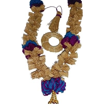 NAGARI Vetiver malai Made by Pure vetiver Root with Divinity Aroma | vetiver Garland|1 feet| vetiver car Hanging| vetiver Bathing Scrubber(Blue& Violet)