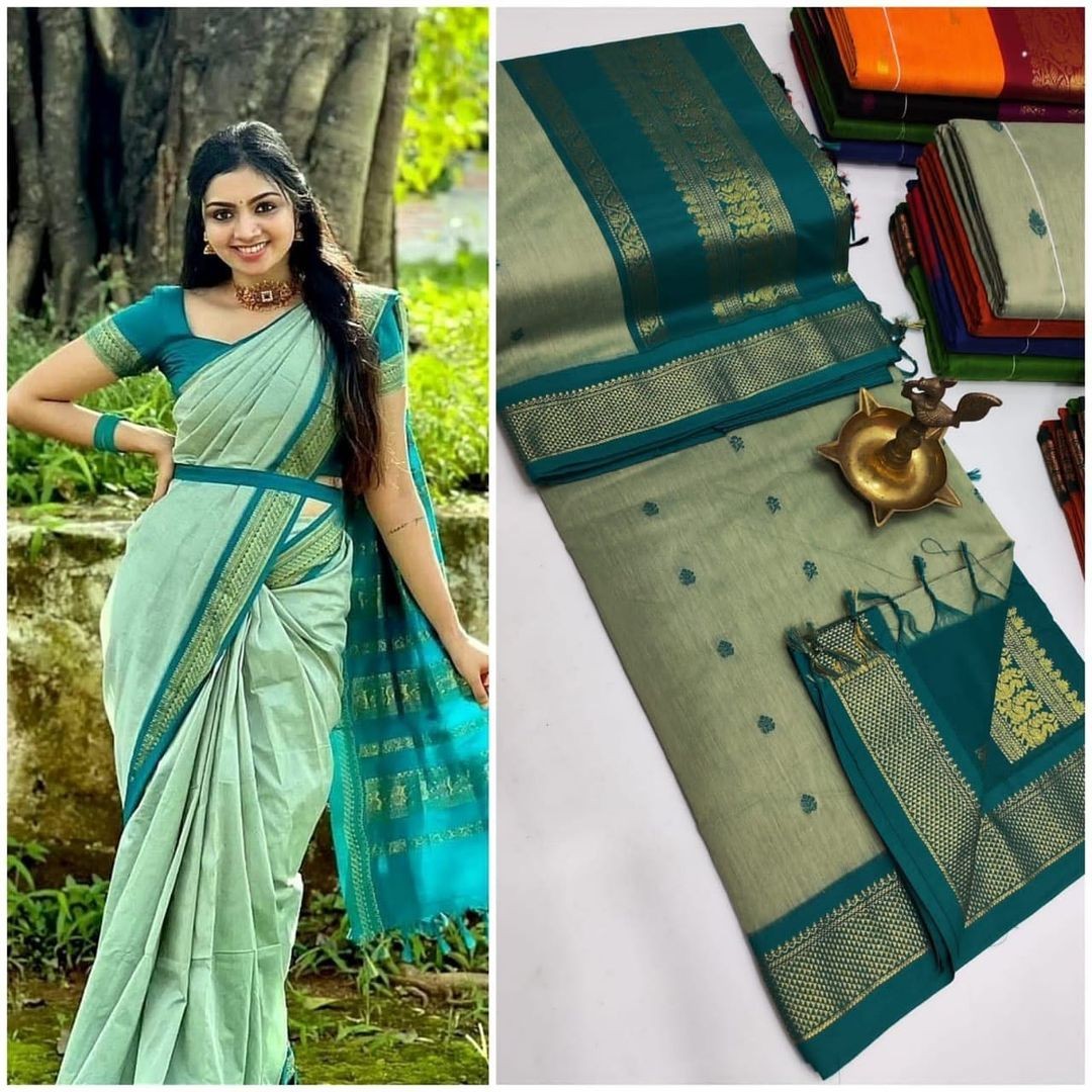 Unique Queen's  Women's Premium Quality Kalyani Cotton Silk Saree with Zari Border with running Blouse 005
