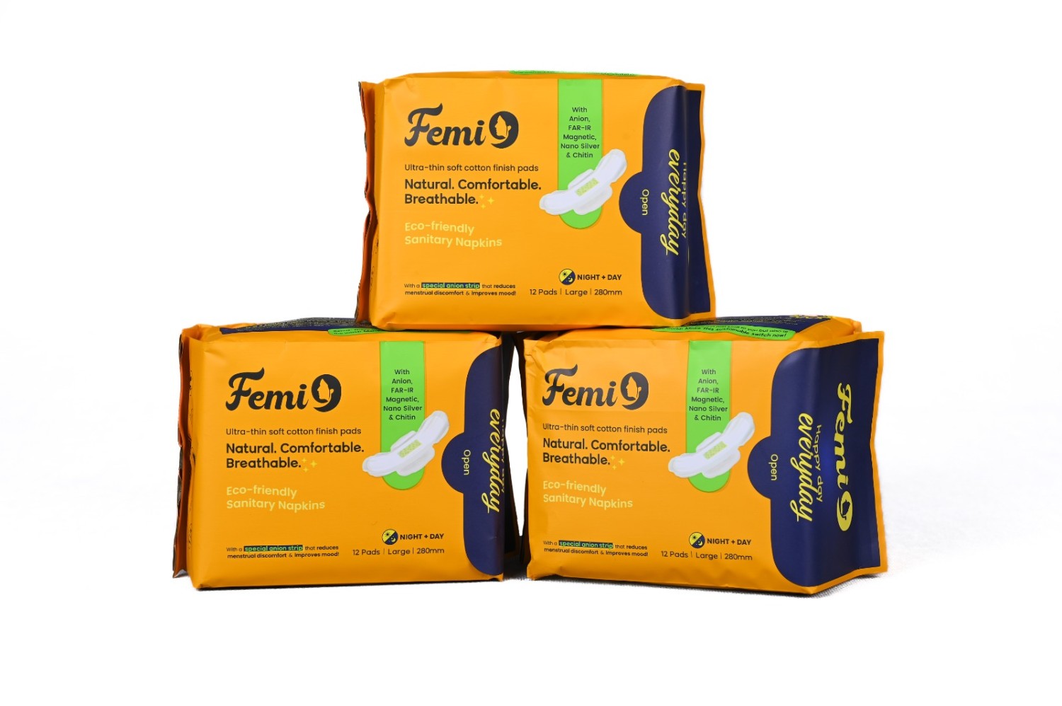 Femi9 Premium Cotton Pads for Women|280mm(12Pads)-Pack of 3|odour control Sanitary Pad  (Pack of 3)