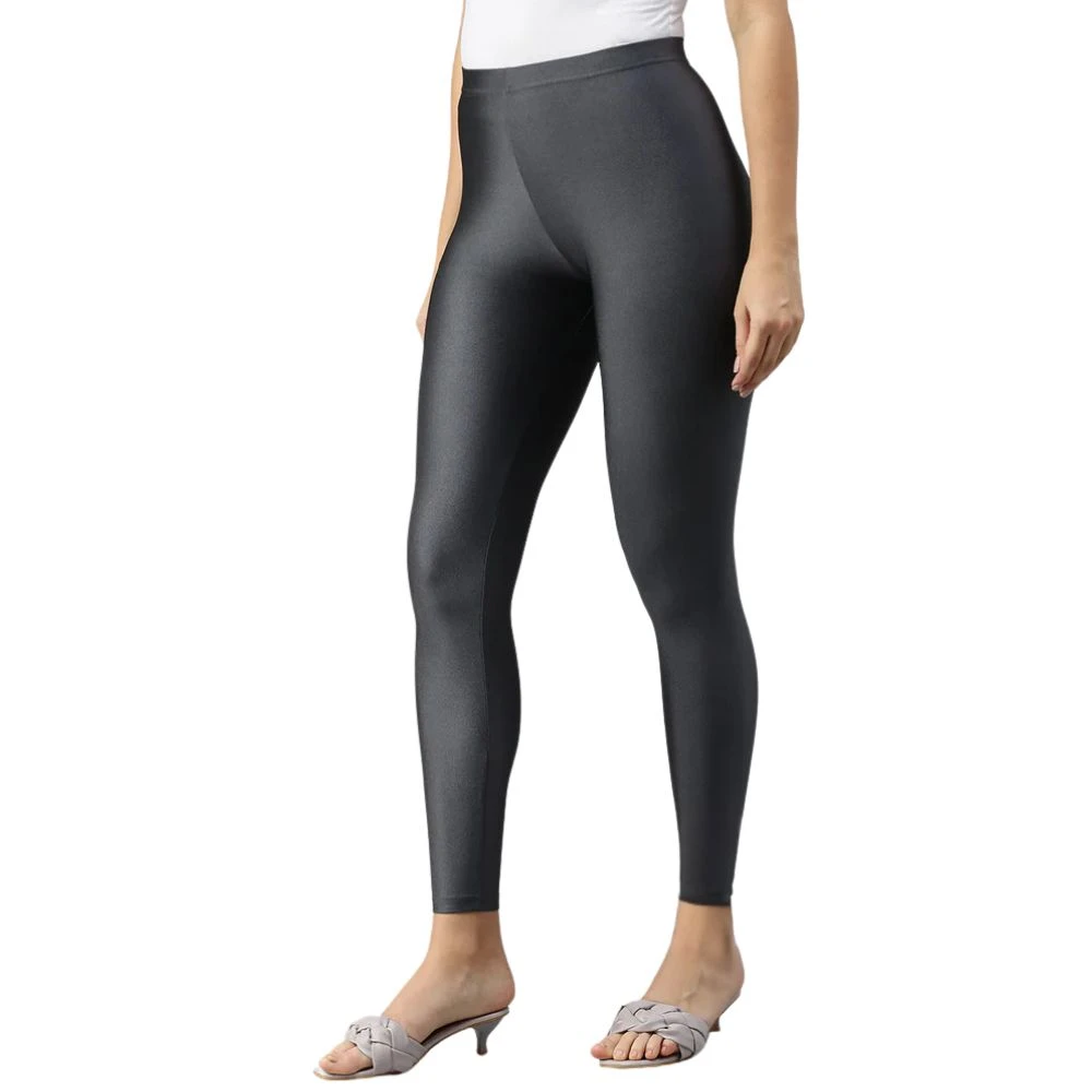 Tailored Cut & Slim Fit | Stretchable Nylon-Elastic Ankle-Length Shimmer Leggings for Women