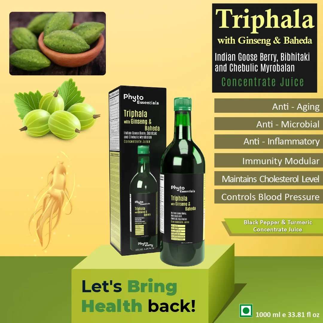 Triphala Juice Concentrate with Ginseng & Baheda - Indian Gooseberry, Bibhitaki, Chebulic Myrobalan - Ayurvedic Supplement