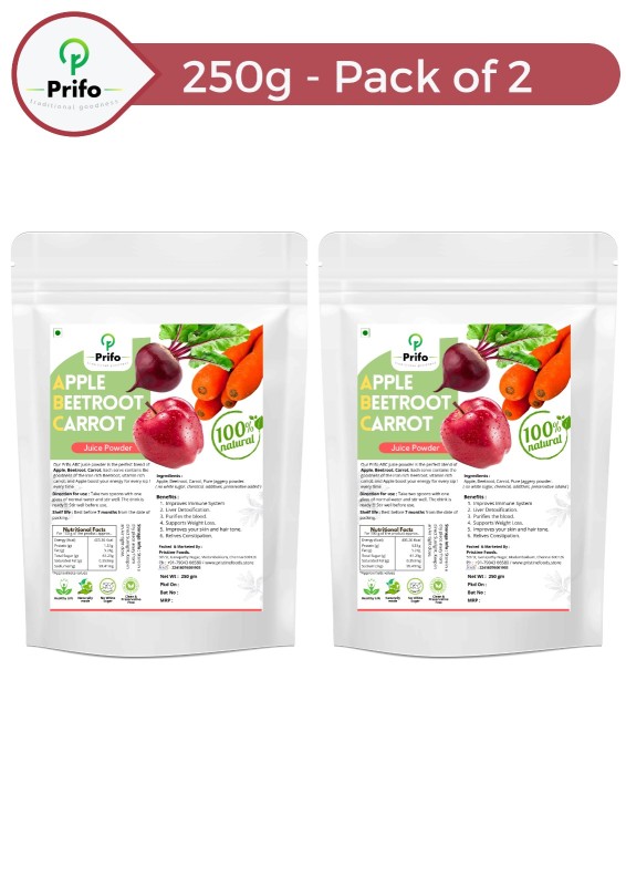 Prifo traditional goodness ABC Juice Powder - Apple Beetroot Carrot Juice Powder | Natural Drink | Instant | No White Sugar added | Chemical Free Processing - 250 Grams ( Pack of 2)