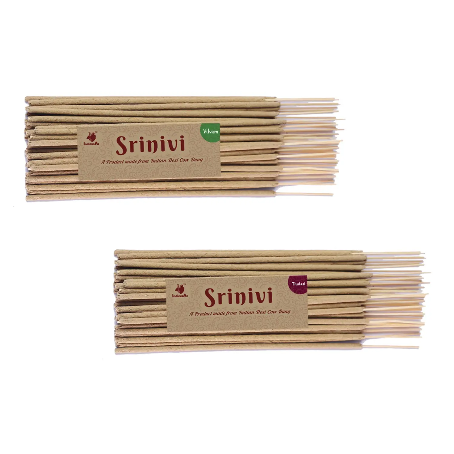 Srinivi Agarbattis - Made up of desi cow dung|Pack of 2|Each pack consists of 35 sticks|Fragrance –Vilvam, Thulasi.