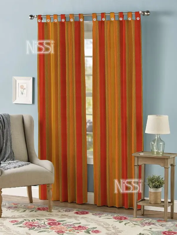 NISSI Cotton Door Curtain || Size: 4 X 6.75 Feet || Pack of 2(Washable), Striped, Tab Top