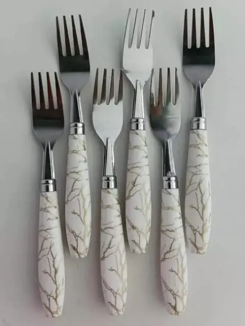 Fairycreation -  Stainless Steel Fork with Finish White Handle for Dining Table - Set of 6