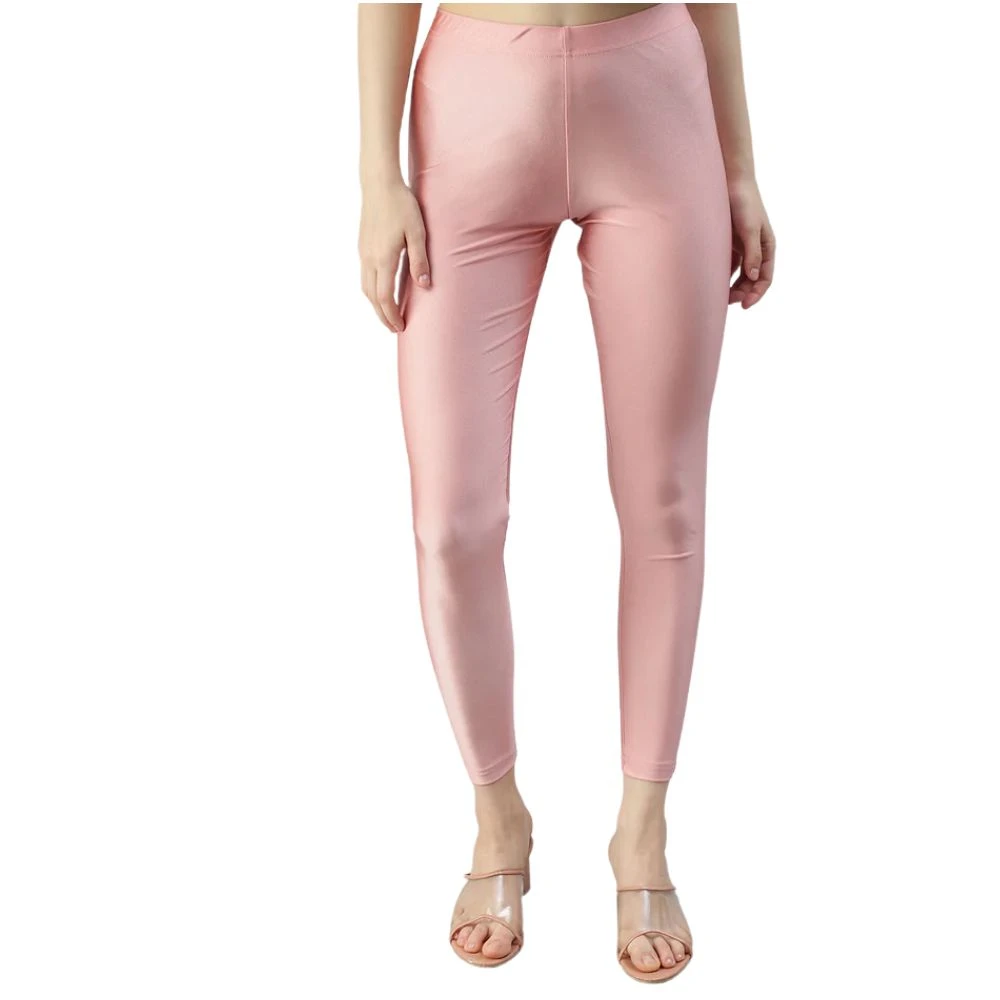 Ankle-Length Shimmer Leggings for Women | Slim Fit & Tailored Cut | Stretchable Nylon Elastane Fabric [Peach Pink]