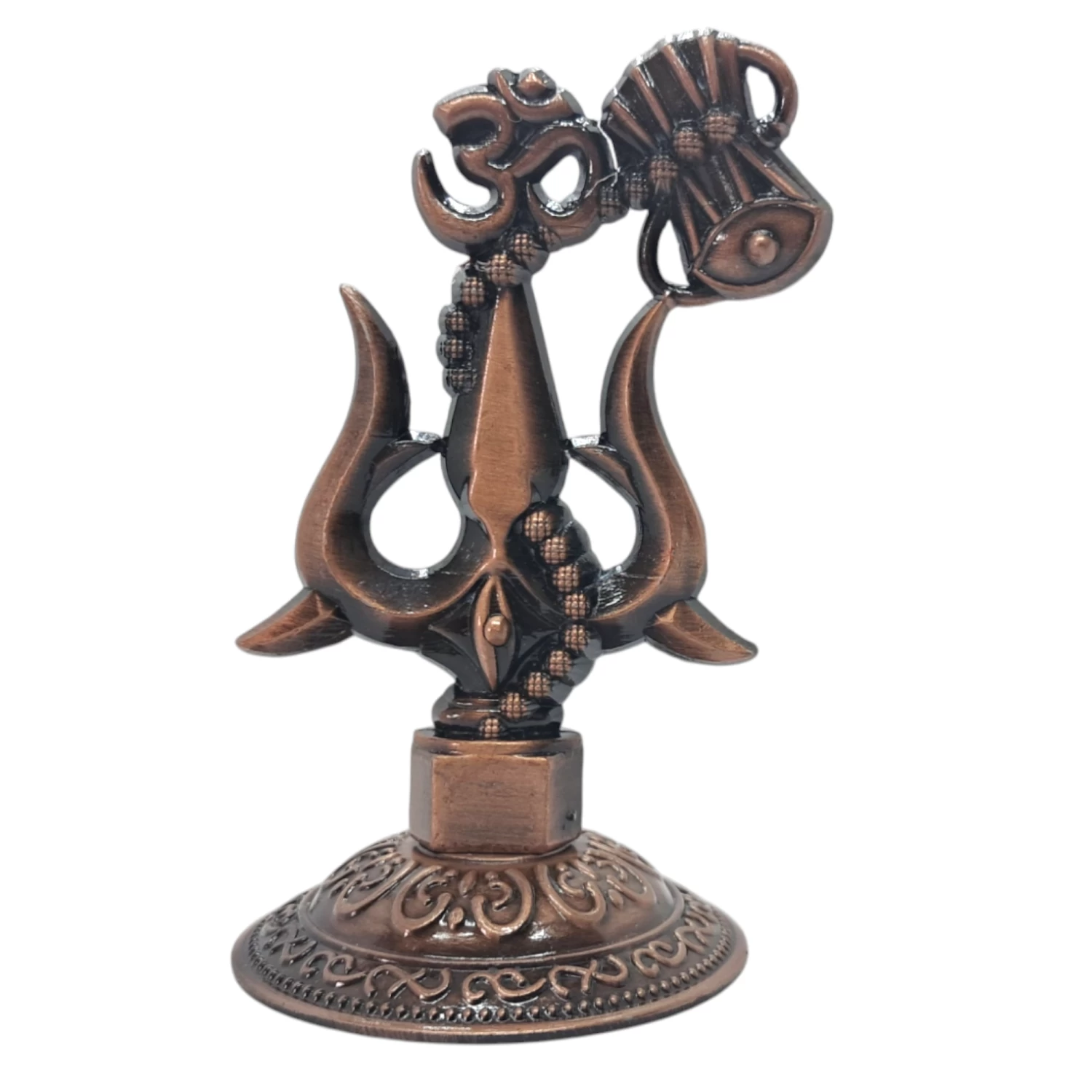 Shiv Trishul with Damru for Car Dashboard, Mandir, Pooja, and Gifting – Copper Finish, Perfect for Spiritual Décor.