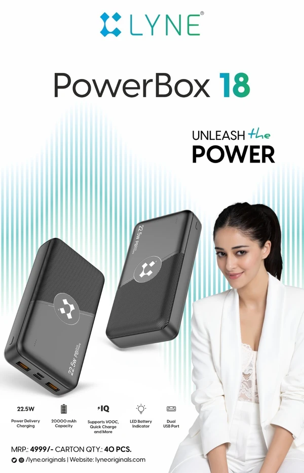 Lyne Powerbox 18 – 20000mAh Power Bank | Fast Charging & High-Capacity Backup