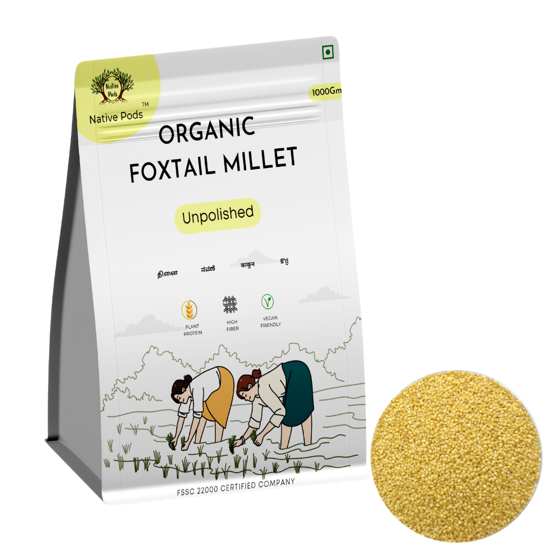 Native Pods Foxtail Millet Unpolished 1Kg- Kangni,Thinai,Navane - Natural, Organic - Gluten free and Wholesome Grain without Preservatives