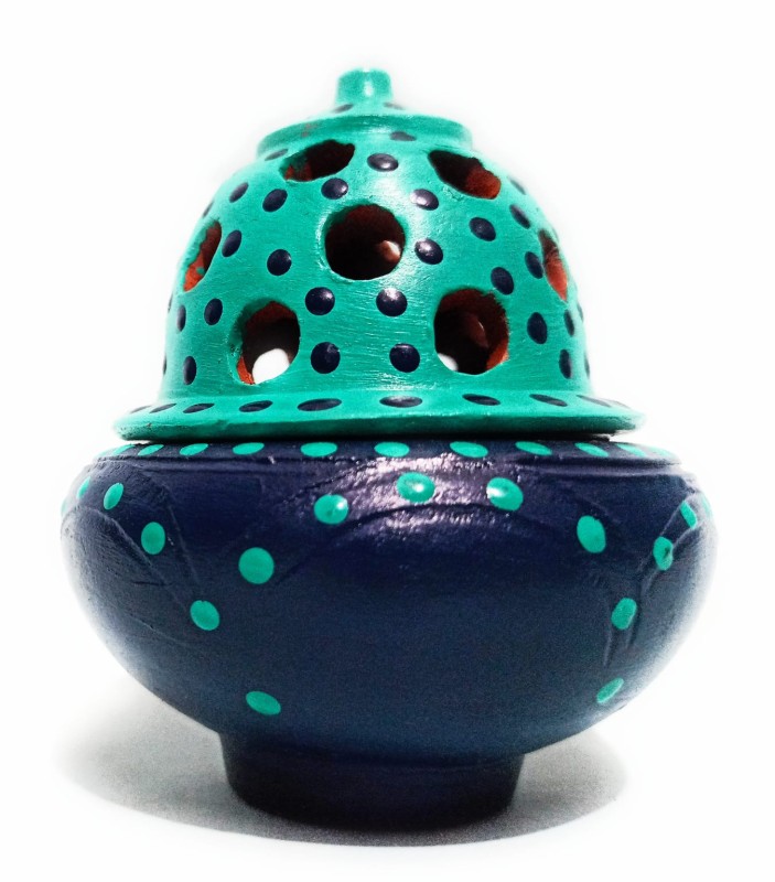Premium Beautifully Colored Clay Incense Holder/Sambarni Dhoop Stand/Pale Emerald
