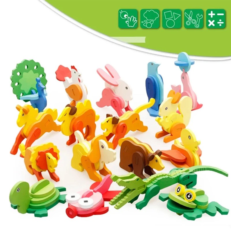 3D Animals - (Random design Will Send ) Wooden Cartoon 3D Animal Jigsaw Puzzle For Kids & Toddlers Age upto 3 to 10 Years