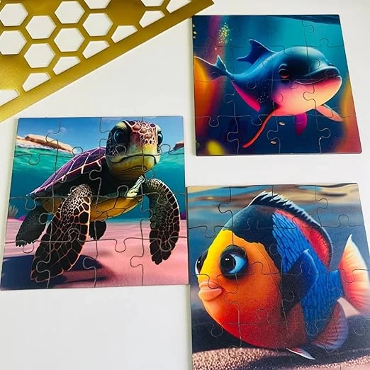 Set of 3 sea Animal hi5 Puzzle (16 pcs) - Jigsaw Puzzle That Contain Fish and Tortise for Kids and Toddlers