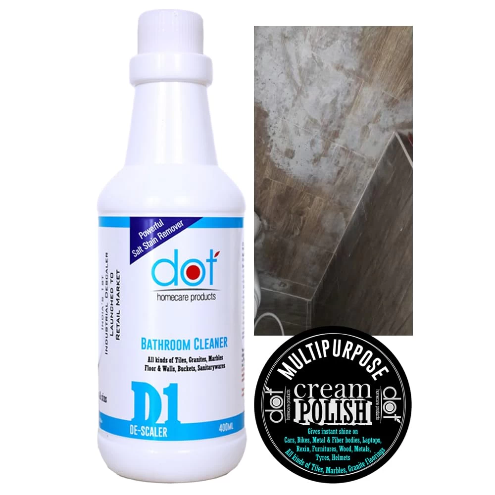 DOT Bathroom Tile Cleaner, Descaler 400ml + Multipurpose Cream Polish - White Patch Remover 50grams