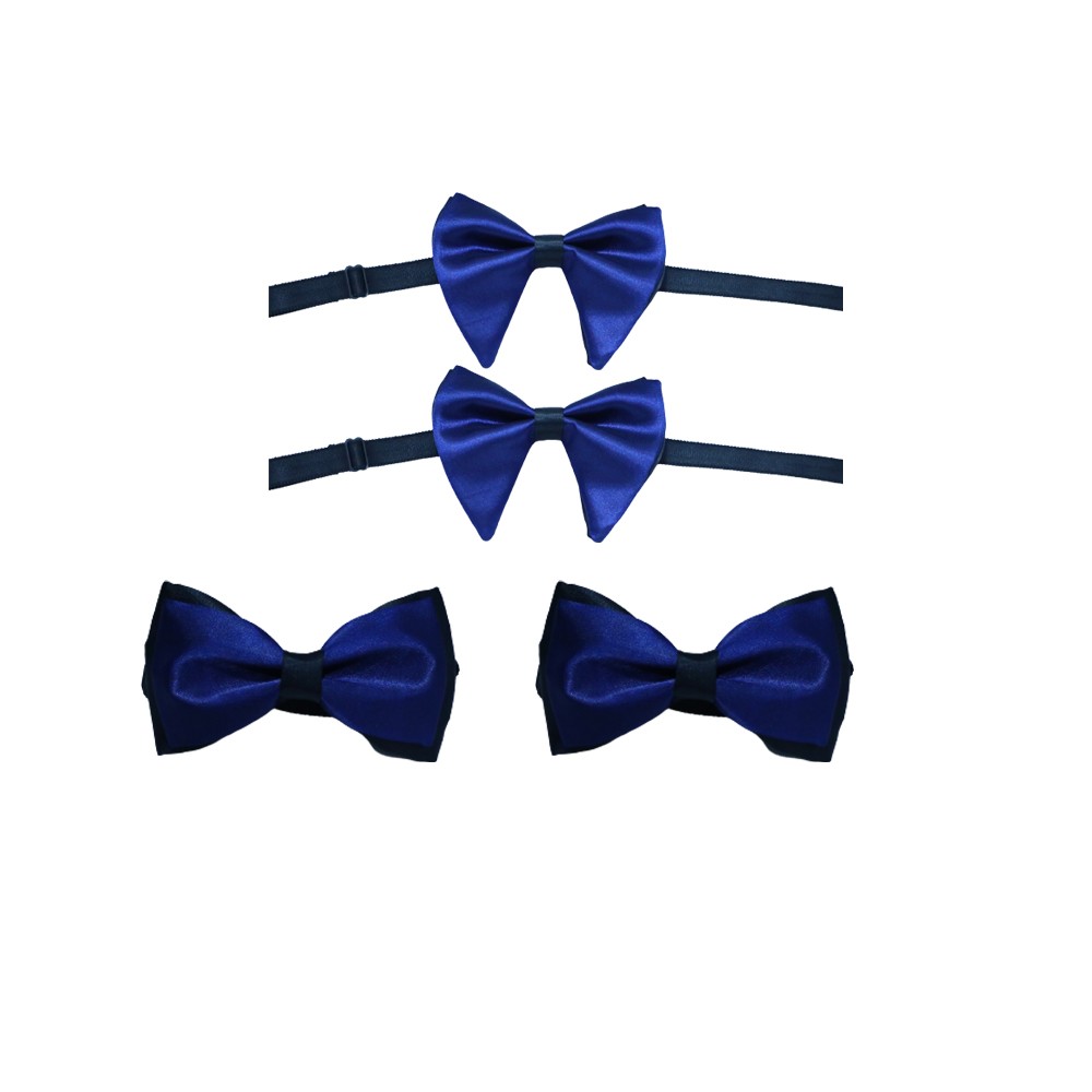 Men’s Pre-Tied Microfiber Butterfly Bow Tie Set Blue– Double Bow tie set for Men (pack of  4)