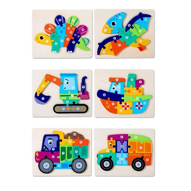 Jigsaw puzzle with number - Wooden Toy for Kids 3D Puzzle Wooden Interlocking Puzzle Educational