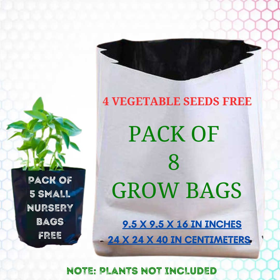 Home Gardening Grow Bags for Vegetable Plants Pack 0f 8 and 04 Vegetable Seeds & Nursery Bags 05 Free
