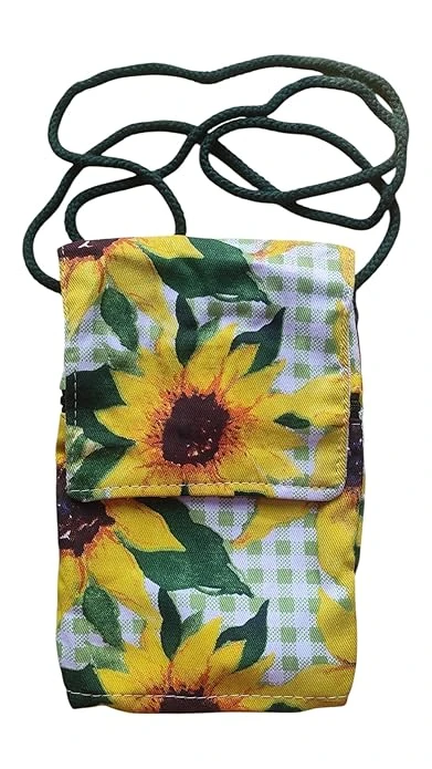 AREMBI Cotton Sling Bag, Crossbody Purse for Women-Mobile Purse for Women, Stylish Ladies Handbag Sunflower Design-PACK OF 1