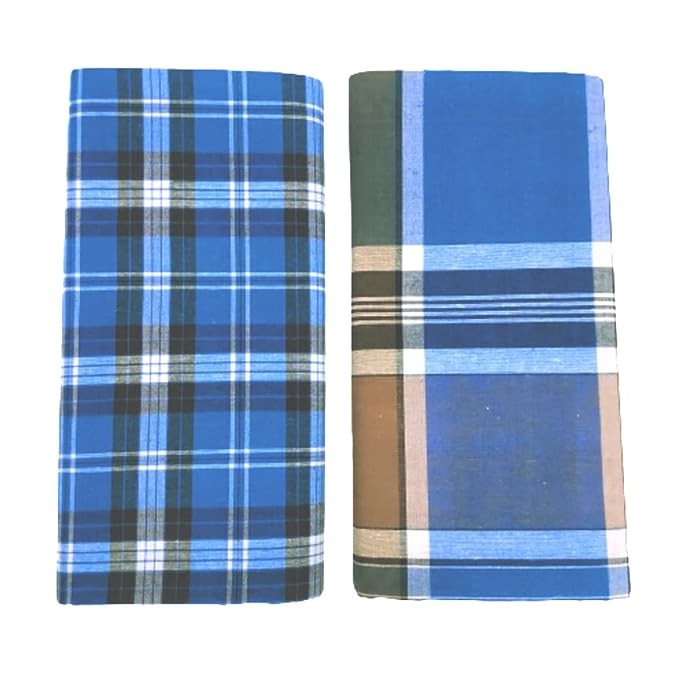 100% Pure Cotton Multicolor Premium Modern Lungies for Men (Size 2.25 Meters) Pack of 2 pcs. (BROWN/BLUEMEMCK)