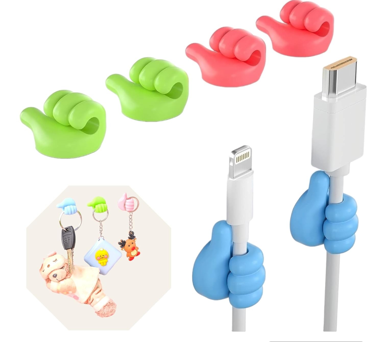 P&S Silicon Adhesive Thumb Wall Hooks Multifunctional Cute Utility Holders Cable Clip Earphones Cord Hanger for Home Office (Pack of 10)