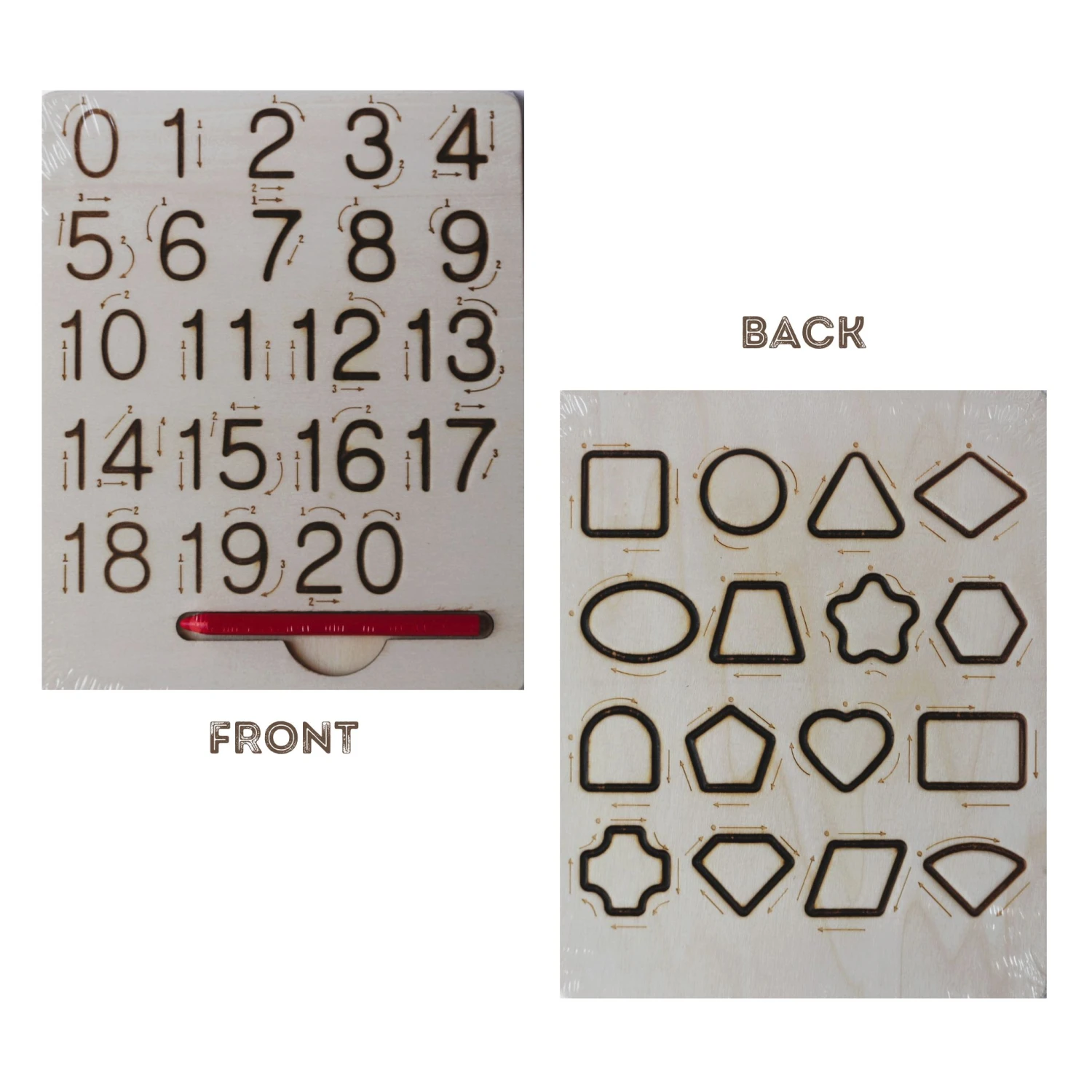 Writing Practice Tracing Wooden Boards for Kids - Numbers & Shape Tracing Board