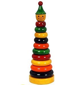 RenzMart - Wooden Ring Set  | 10 Rings Multicolor Stacking Puzzle Toy for Kids & Children | Early Educational & Development Learning Game