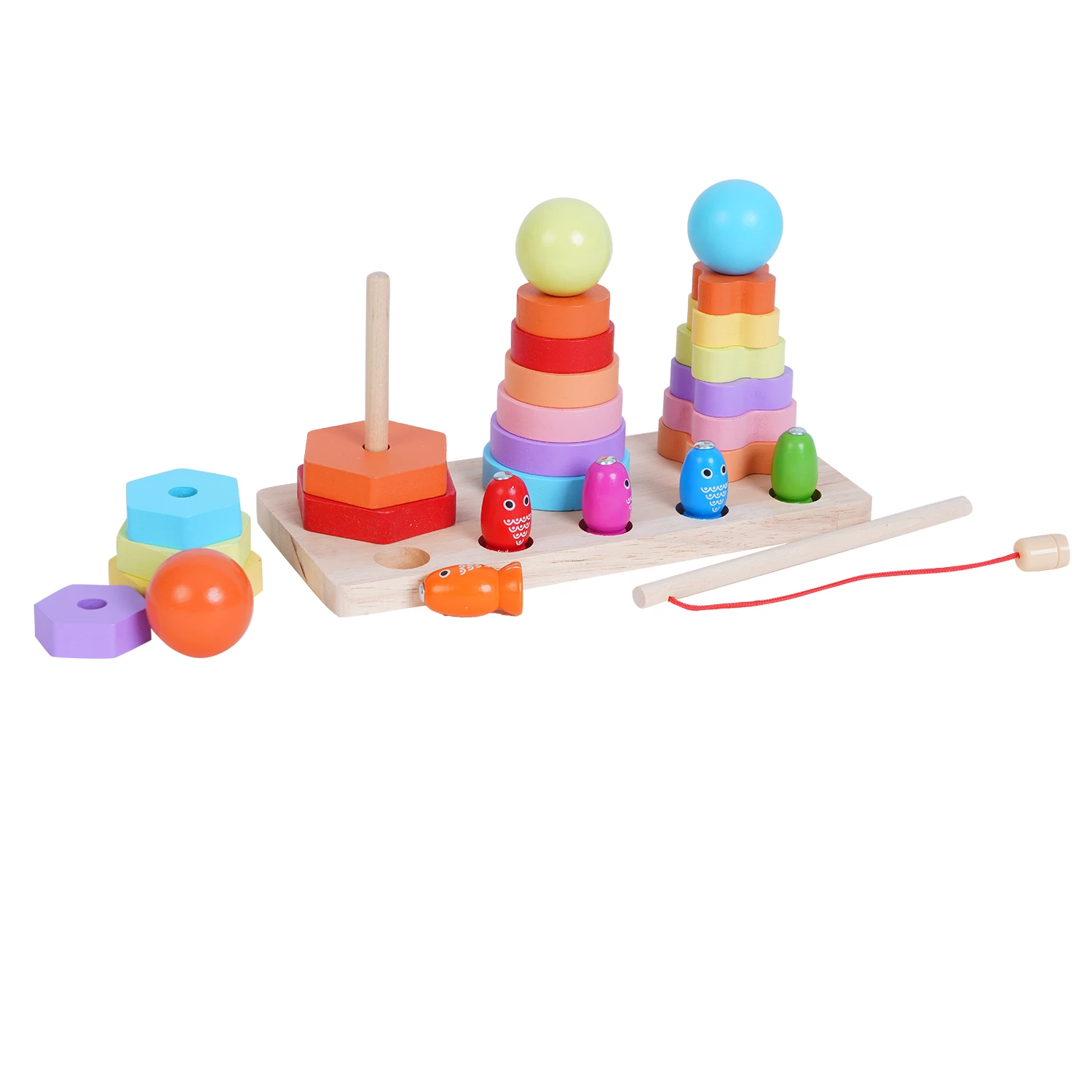 Wooden Sorting & Stacking Magnetic Fishing Toy Set for Toddlers - Improves Fine Motor Skills, Hand-Eye Coordination, & Cognitive Development