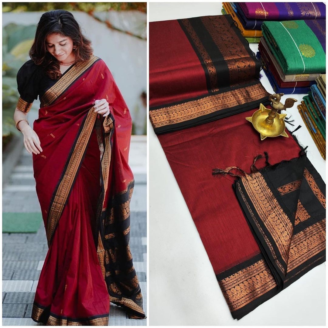 Unique Queen's  Women's Premium Quality Kalyani Cotton Silk Saree with Zari Border with running Blouse 006
