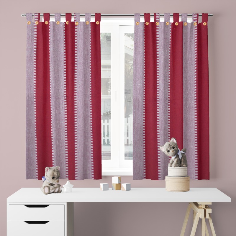 NISSI 100% Cotton 4x5 ft Window Curtain with Loop and Button Closure,  , Wide Striped Pattern, Room Darkening