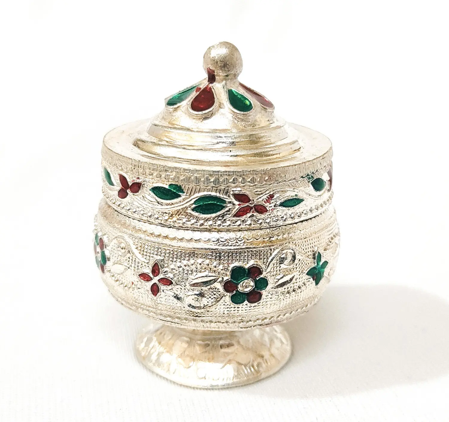 German Silver Kumkum Box/ Sindhoor Box / Kunguma Chimil for Pooja Room